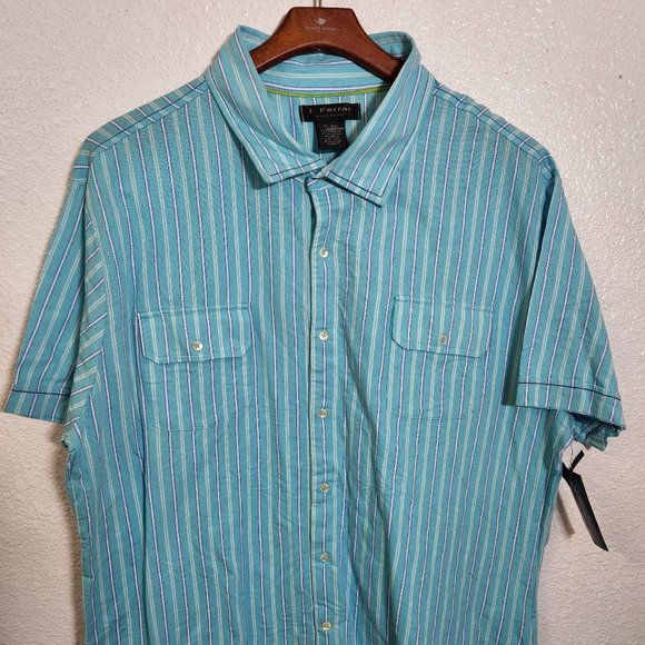 J. Ferarr Mens XXL NWT 100% Cotton Fitted Short Sleeve Button Up Turquoise - Picture 1 of 15